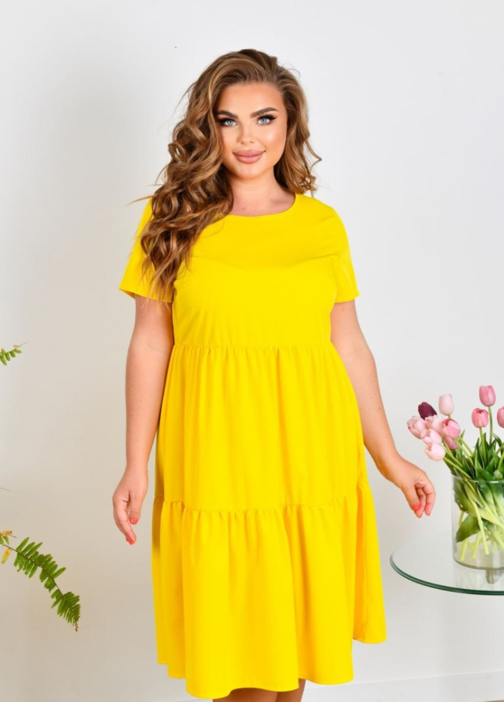 Жовтий повсякденний повсякденна літня сукня з рюшами No Brand однотонна