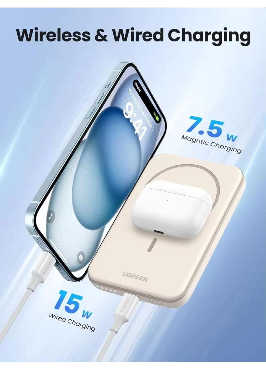 Магнітний Magsafe Павербанк PB560 5000 mAh 15 Вт з бездротовою магнітною зарядкою для iPhone Ugreen (349824327)