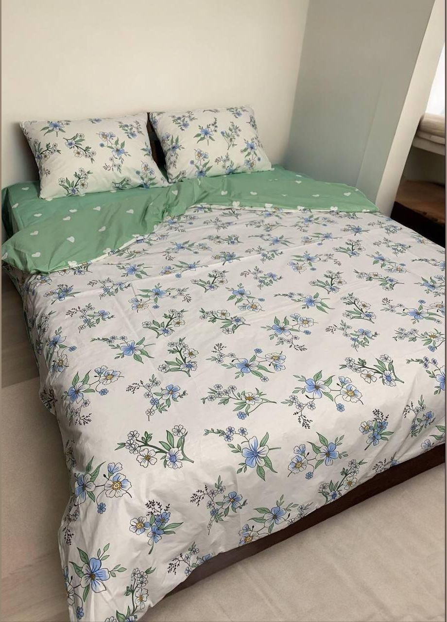 Постільна білизна бавовняна Квіти Двоспальна Простирадло на гумці 160x200х20 Бязь Білий 70 х 70 No Brand (292405858)