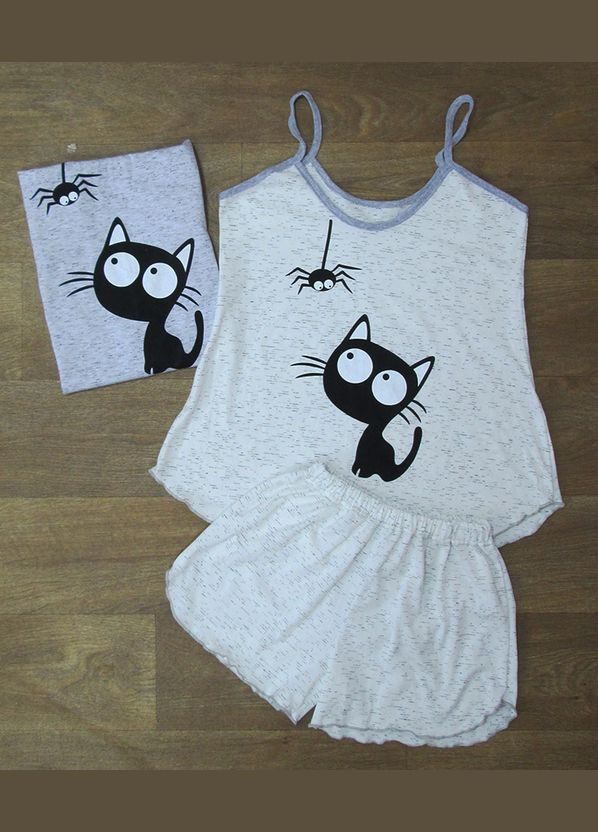 Комбинированная всесезон женская пижама с шортами и майкой с накатом. No Brand