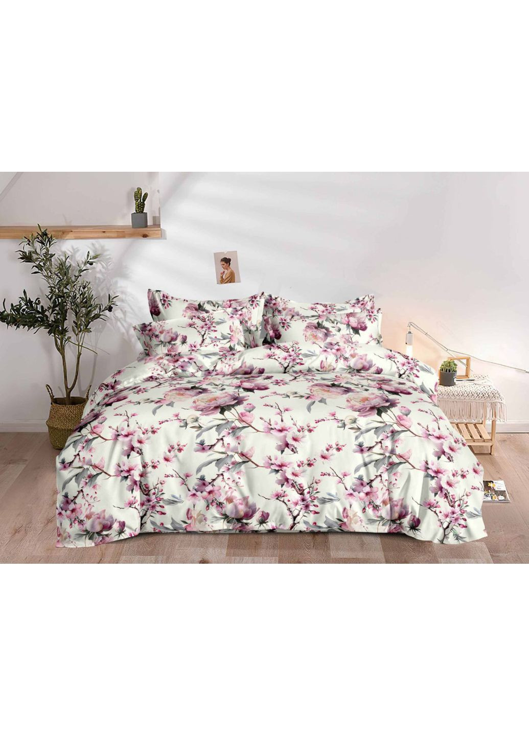 Підковдра фланель 180х220 см, 100% бавовна – м’який та теплий малюнок Рожеві квіти Vilenna (364464098)