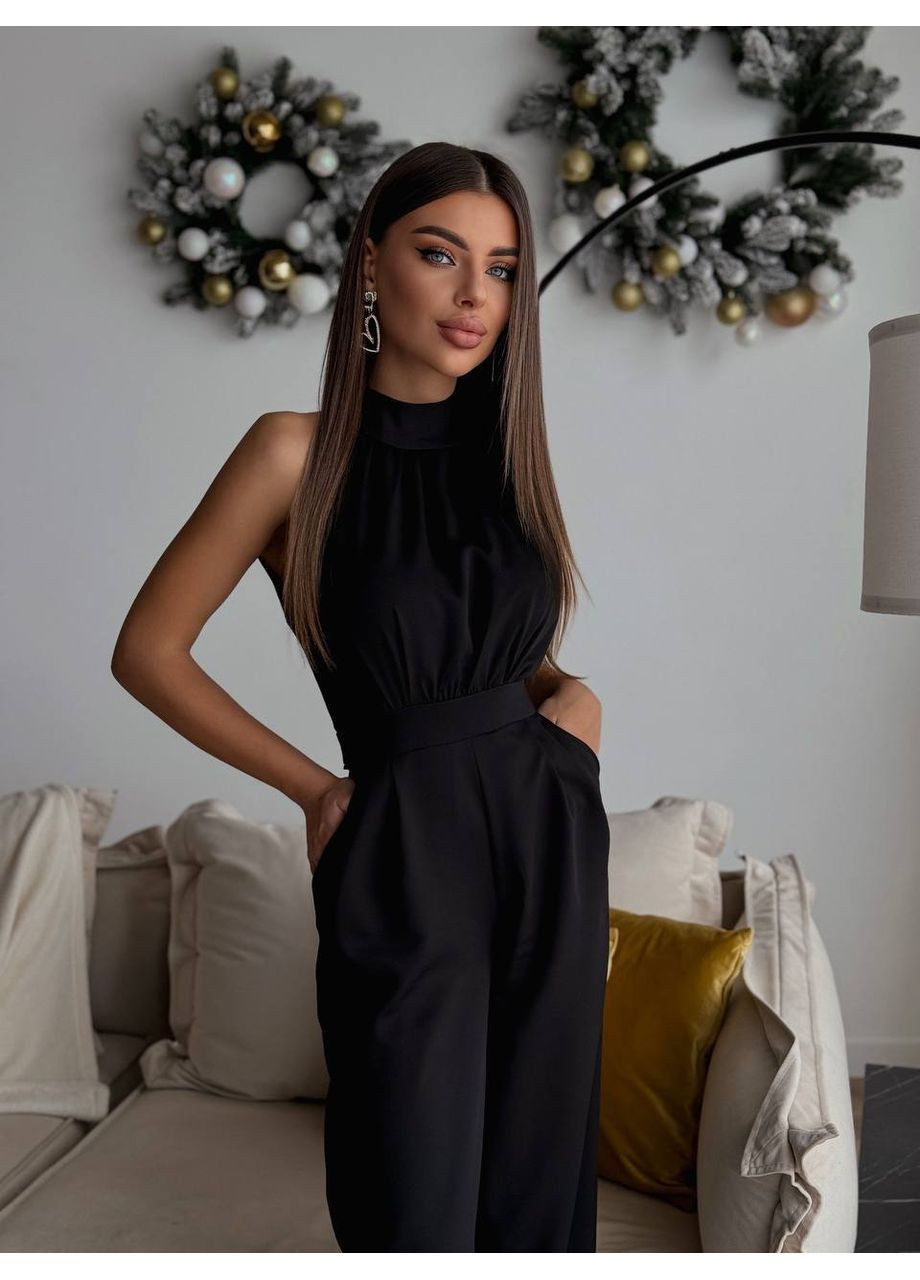 Классический женский комбинезон Avanti комбинезон-брюки однотонный чёрный праздничный, деловой, кэжуал костюмная