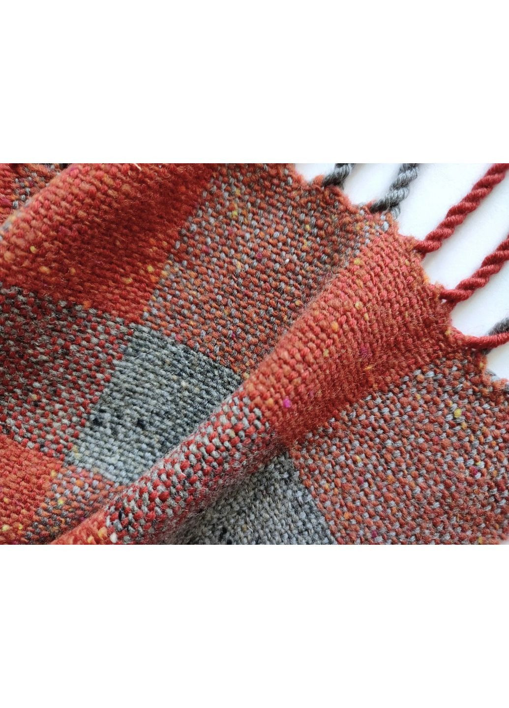 Тканый терракотово-серый твидовый шарф ручной работы в клетку No Brand (365818552)