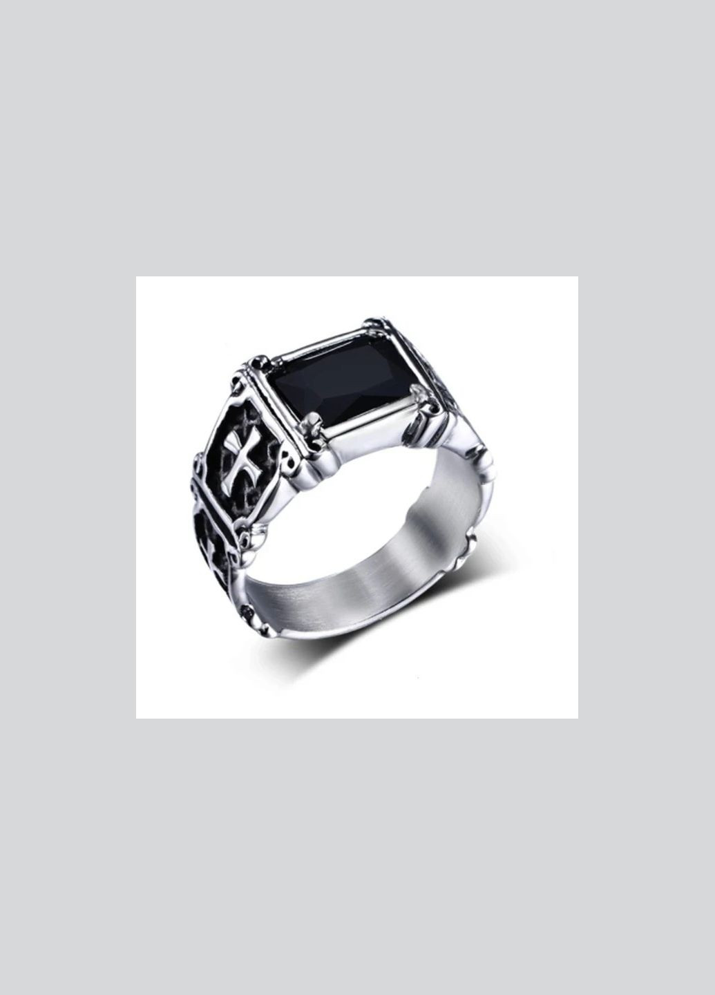 Мужское перстень печатка с крестом и черным камнем, винтажное кольцо с защитным крестом, размер 20 Fashion Jewelry (285110771)