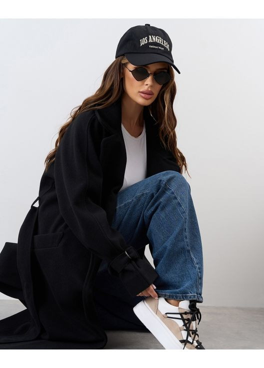 Чорне демісезонне Довге кашемірове пальто із розрізами оверсайз ISSA PLUS