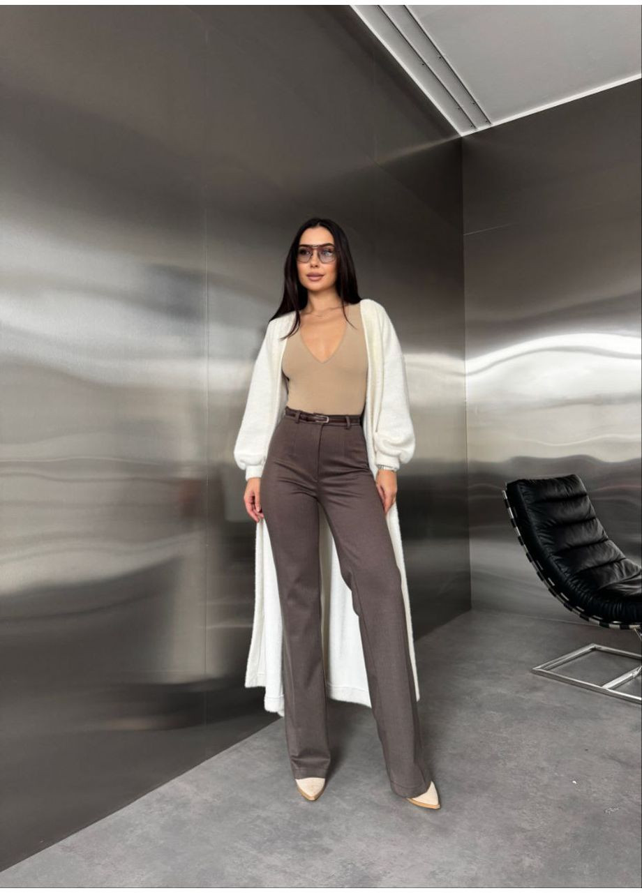 Женские теплые классические штаны кофейного цвета 35775 No Brand (366868728)