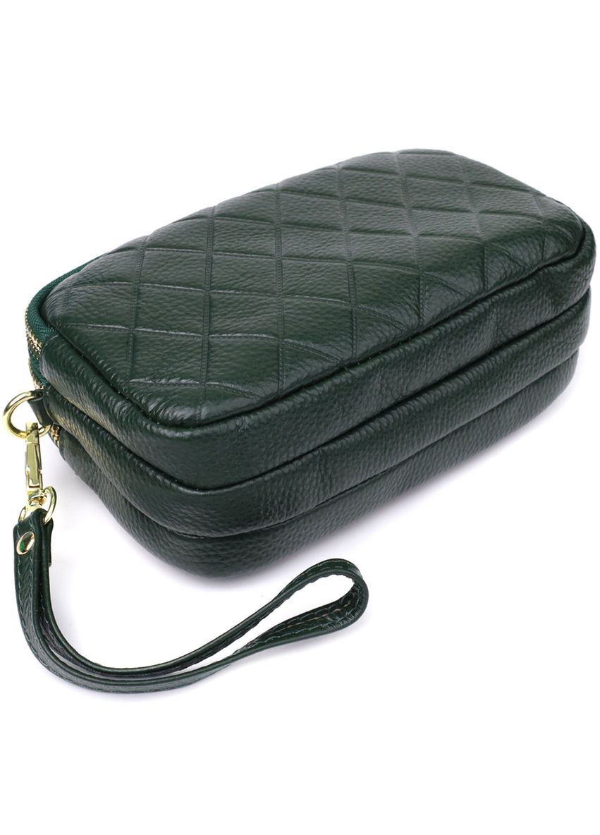 Практична шкіряна сумка на три відділення для жінок 22893 Зелений Vintage (361679929)