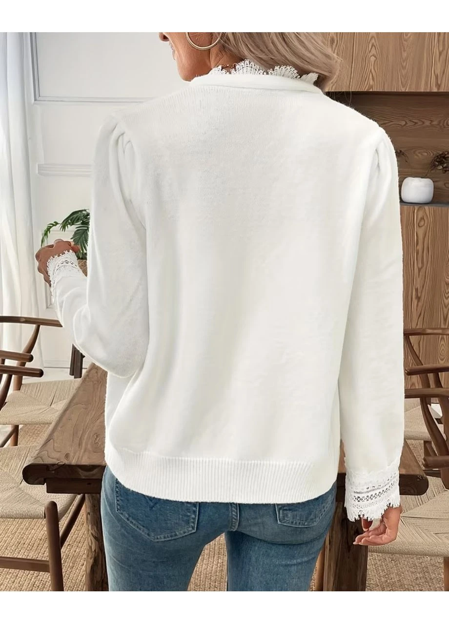 Женский кардиган с кружевной отделкой XL (52-54) элегантный трикотажный No Brand (399502662)