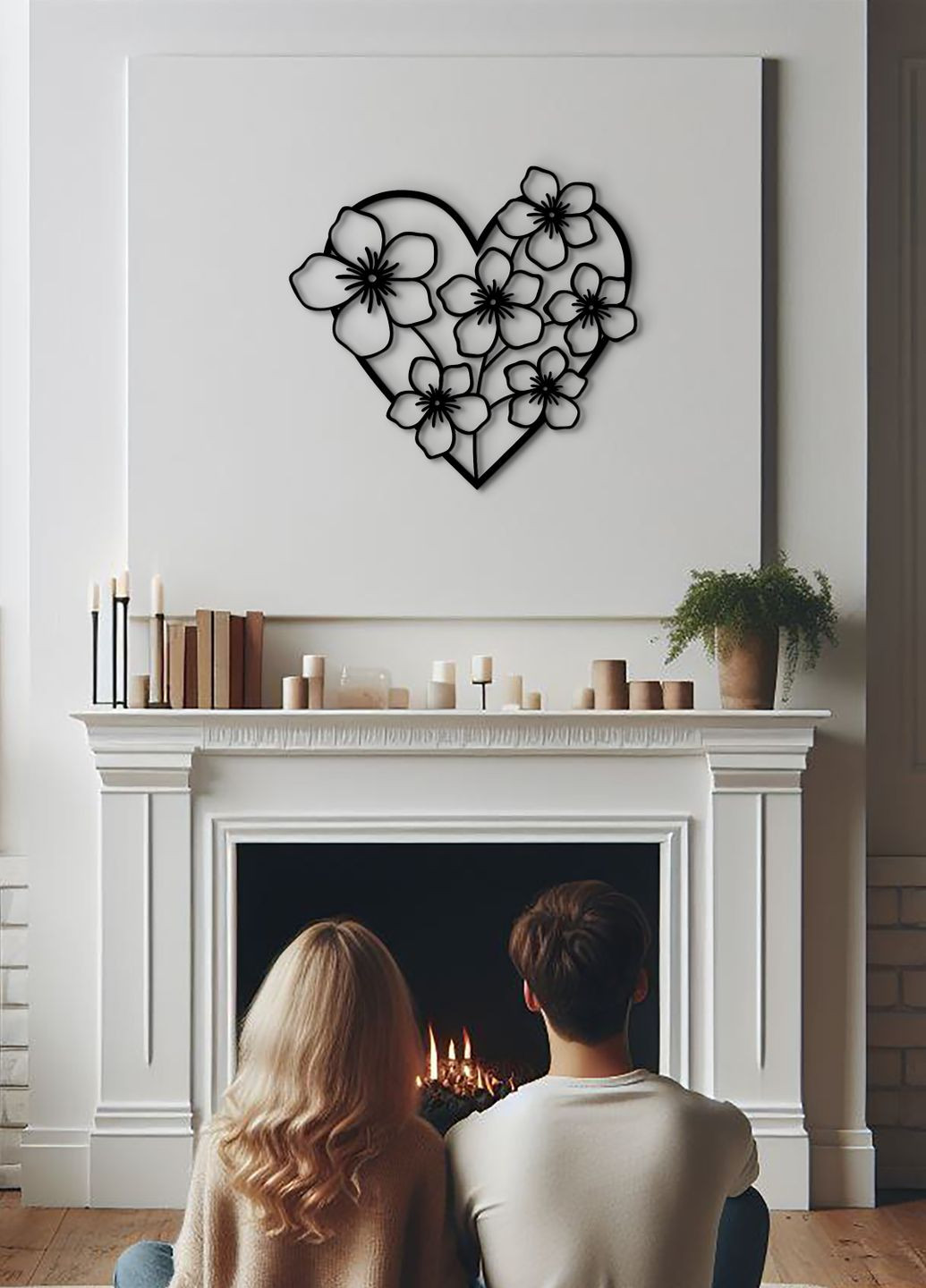 Інтер'єрна картина на стіну, декор в кімнату "Квіткове серце", стиль мініімалізм 50х53 см Woodyard (292113197)