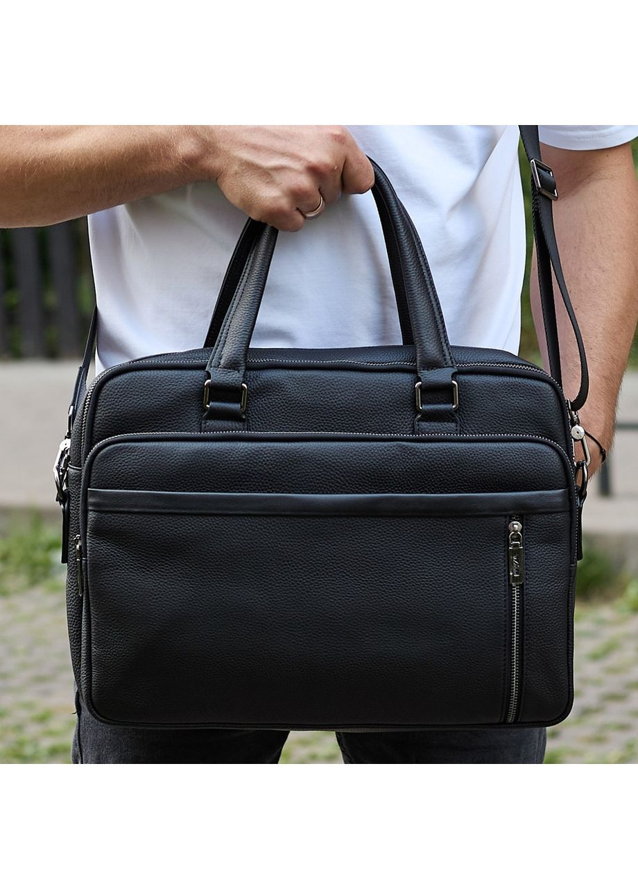 Офісна чоловіча сумка через плече 39х29х10, шкіряний портфель-месенджер для бізнесу, чорний No Brand (362191889)