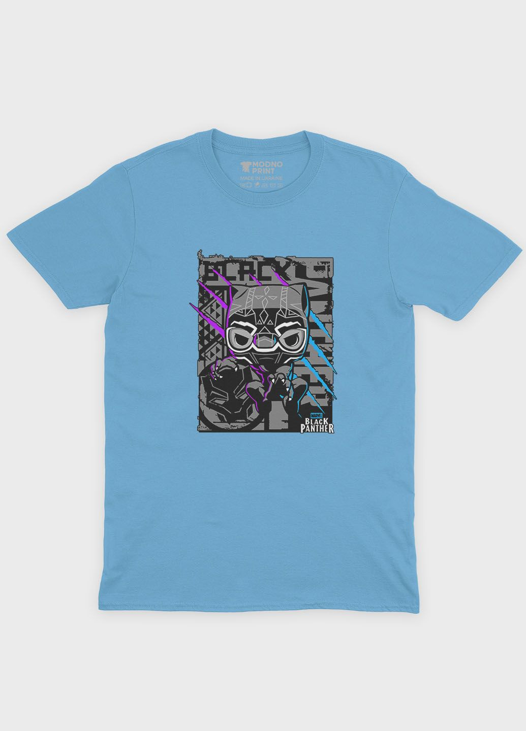 Блакитна демісезонна футболка для хлопчика з принтом супергероя - чорна пантера (ts001-1-lbl-006-027-002-b) Modno