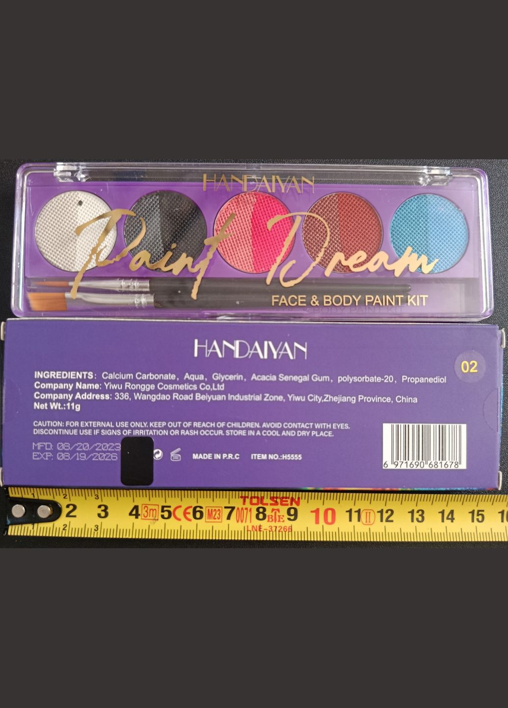 Аквагрим УФ Paint Dream набір 10 кольорів + 2 пензлі No2 Handaiyan (343053287)