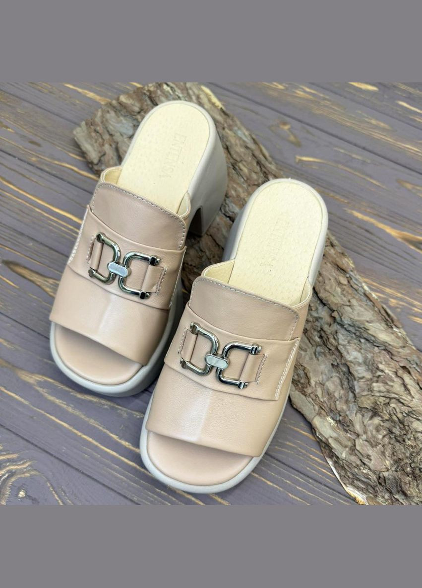 Цветные сабо женские кожаные на широком устойчивом каблуке, цвет латте. 37 размер Vasha para