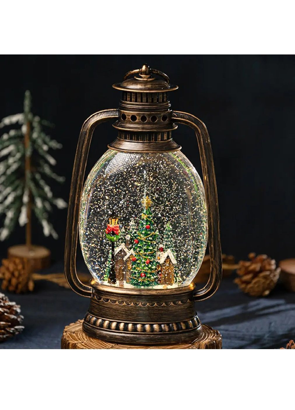 Нічник світильник новорічний вінтажний у вигляді лампи з живленням від батарейок 27,9х15,7х7,6 см (482073-Prob) З ялинкою Unbranded (370140200)