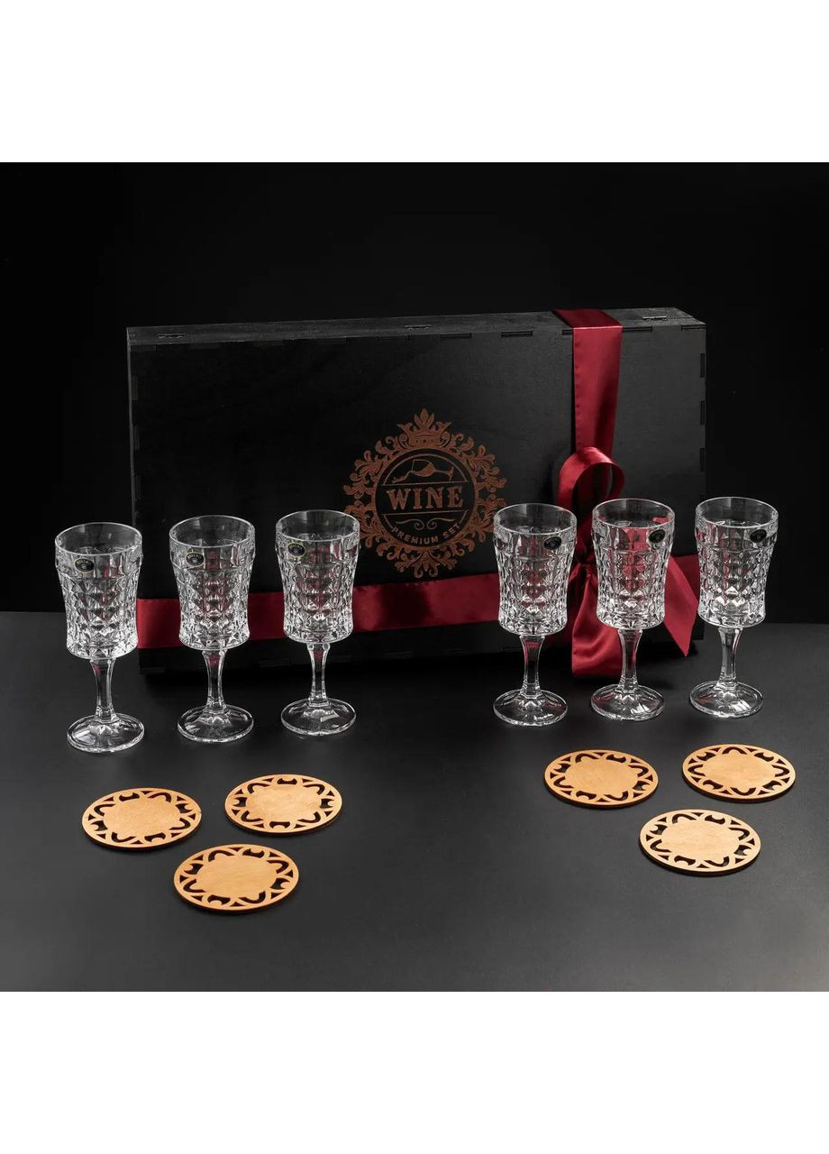 Подарочный набор для вина на 6 бокалов Diamond 200 мл в деревянной коробке. Bohemia (364550613)