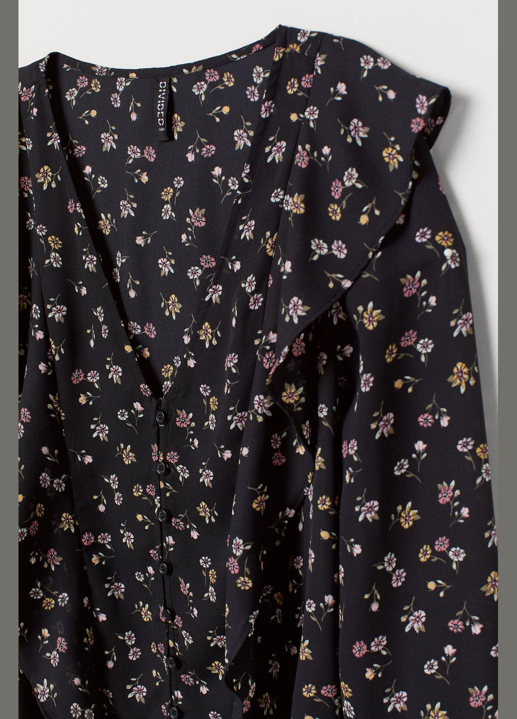 Чёрная блуза демисезон,черный в цветные узоры, divided H&M