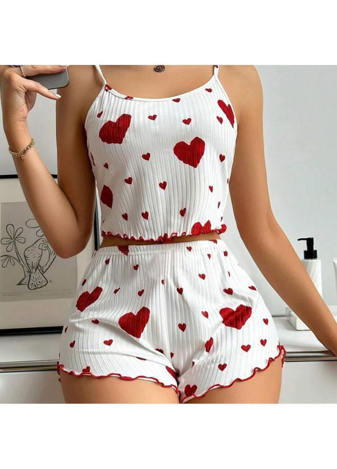 Біла всесезон піжама жіноча всесезонна, топ і шорти з принтом. біла майка + шорти No Brand