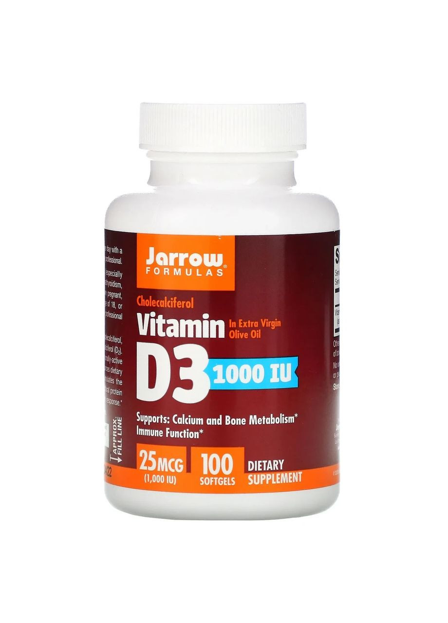 Вітамін Д3 (Vitamin D3) 1000 МО 100 капсул Jarrow Formulas (361119298)