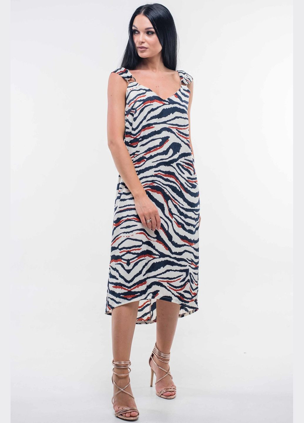 Летний женский легкий сарафан меди с асимметричным низом и лямками на кольцах (сф 16.2-49/19) RiMari