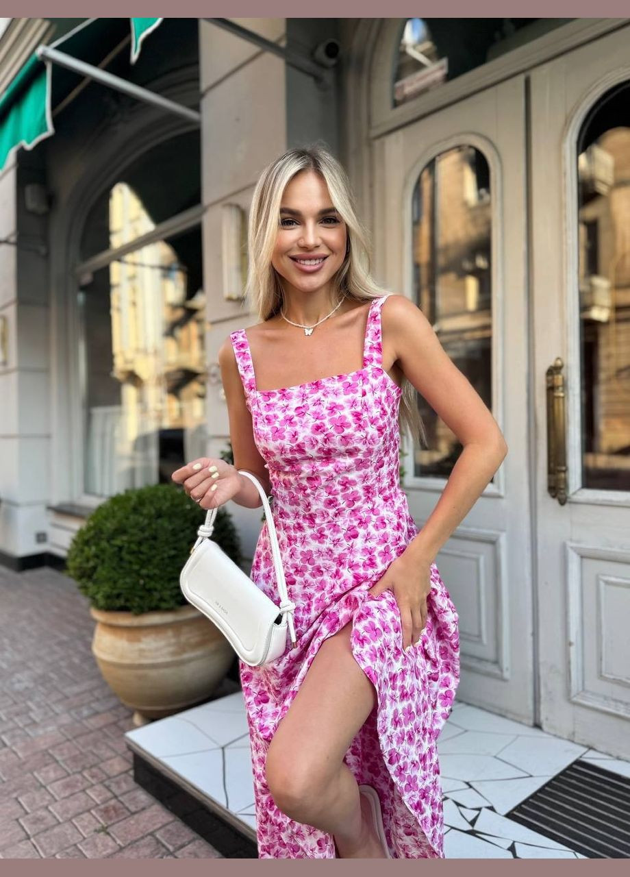 Рожева святковий, коктейльна, вечірня легка сукня з супер софту — ідеальний варіант для літа з відкритими плечима queensleep_7km з квітковим принтом