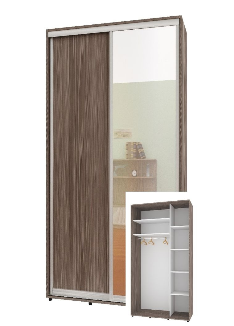 Шафа-купе дводверна 110*45*210 см Трюфель ДСП + Дзеркало Стандарт Комфорт Меблі (360430665)