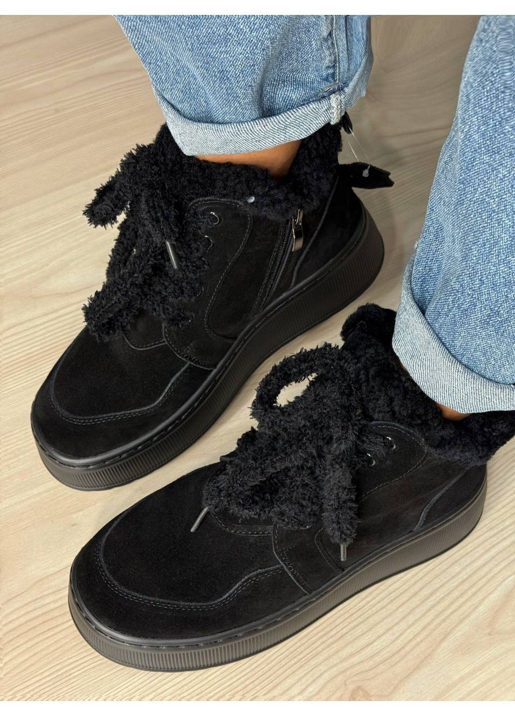 Черевики жіночі 307-5 натуральна замша утеплені на високій підошві чорні Hengji (358052233)