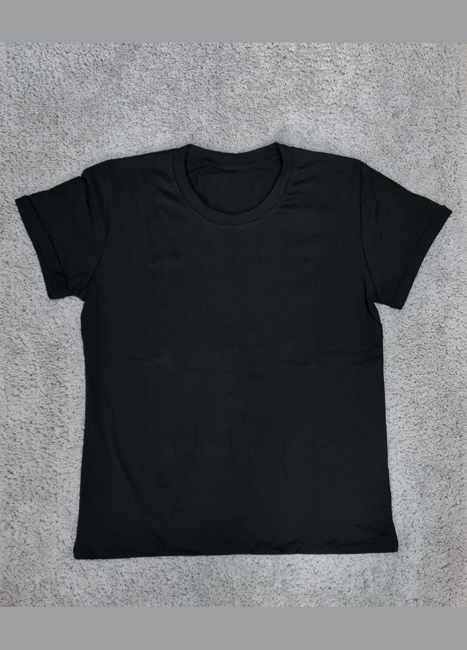 Футболка женская хлопковая однотонная с круглым воротом черная Leliss - (316701059)