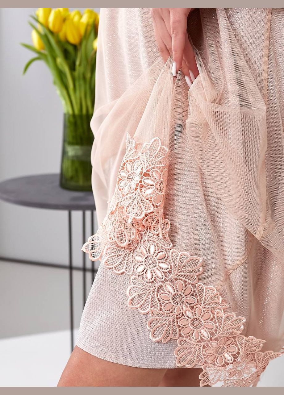 Пудрова святковий, кежуал, коктейльна, вечірня стильна сукня з квітковим мереживом No Brand з квітковим принтом