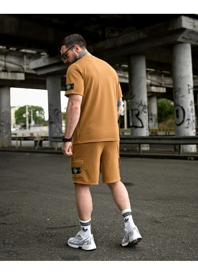 Стильний чоловічий костюм койот шорти та футболка Stone Island (396251826)