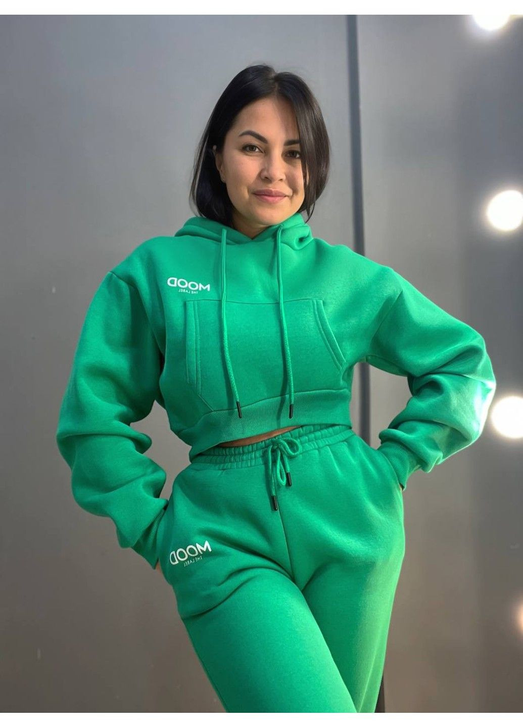 Костюм 493-497 світшот капюш короткий MOOD брюки резинка фліс Quzen (304062698)