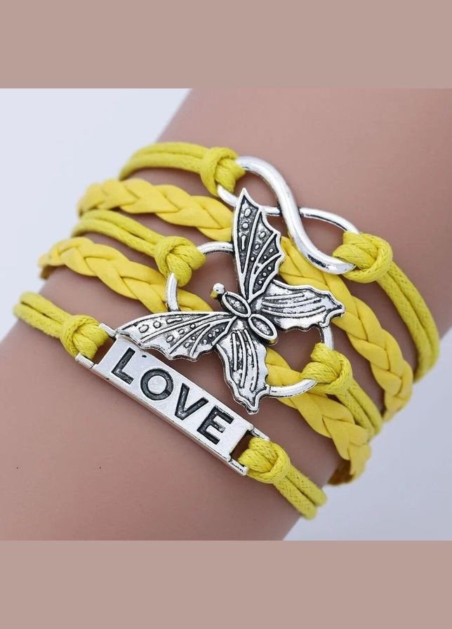 Винтажный многослойный кожаный браслет с надписью Любви и бабочкой для женщин ручной работы желтый Fashion Jewelry (294051965)