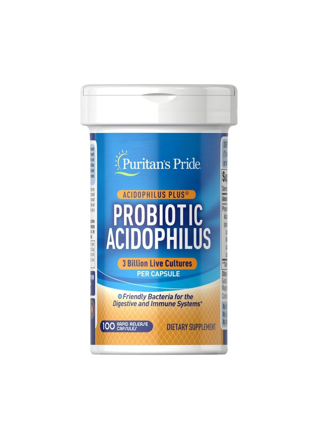 Пробиотики и пребиотики Probiotic Acidophilus 3 billion, 100 капсул Puritans Pride (293480813)