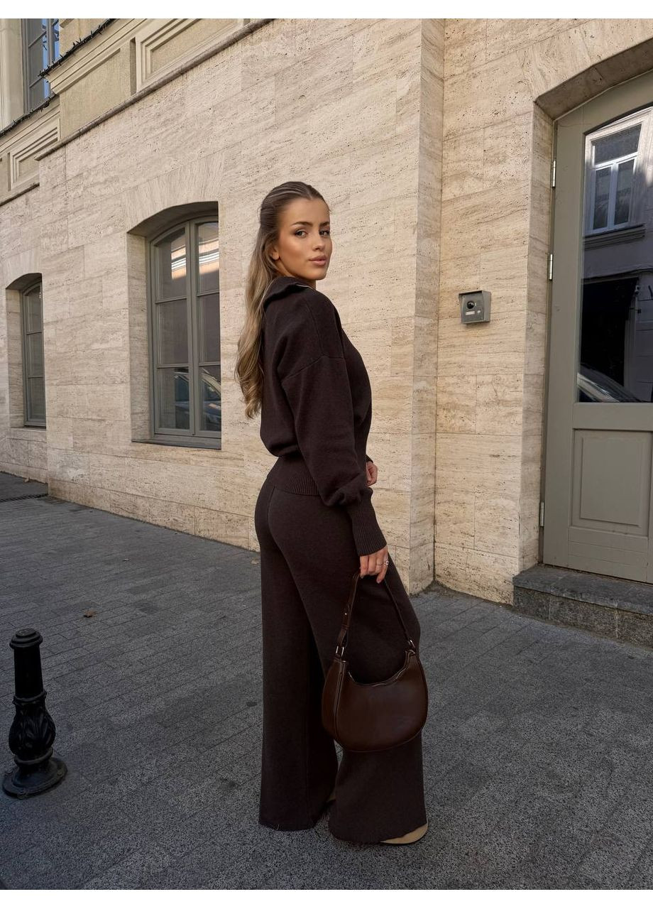 Вязаный женский костюм с кофтой на молнии – Размерная сетка в описании. GD/GL Модний простір (364965477)