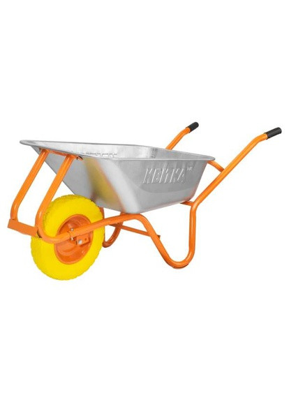 Тачка строительная хозяйственная садовая оцинкованная одноколесная 90 л оранжевая с полиуретановым колесом и усиленной рамой ПУ КВІТКА (262299186)