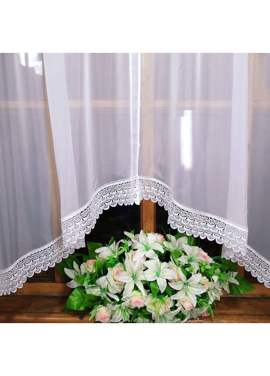 Занавеска арка короткая готовая Летиция белая сетевая волна с разрезом No Brand (372133905)