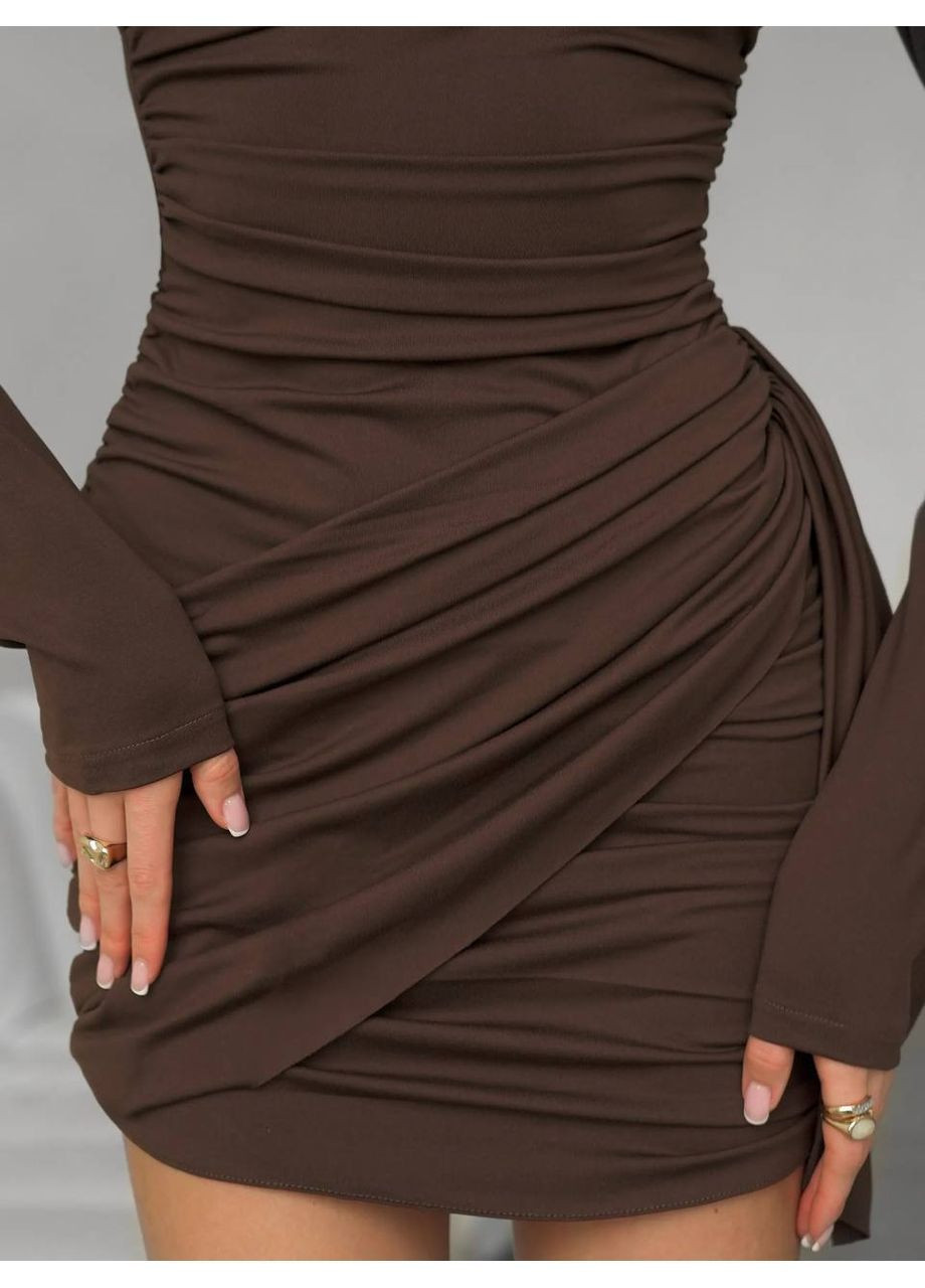 Коричневое праздничный, коктейльное, деловое, откровенный, повседневный, кэжуал, джинсовое, вечернее эффектное платье мини Україна