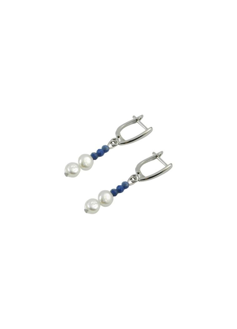 Эксклюзивные серьги "Вуаль" Содолит грань 3 мм, Жемчуг монетки, 4 см Fursa fashion (330752096)