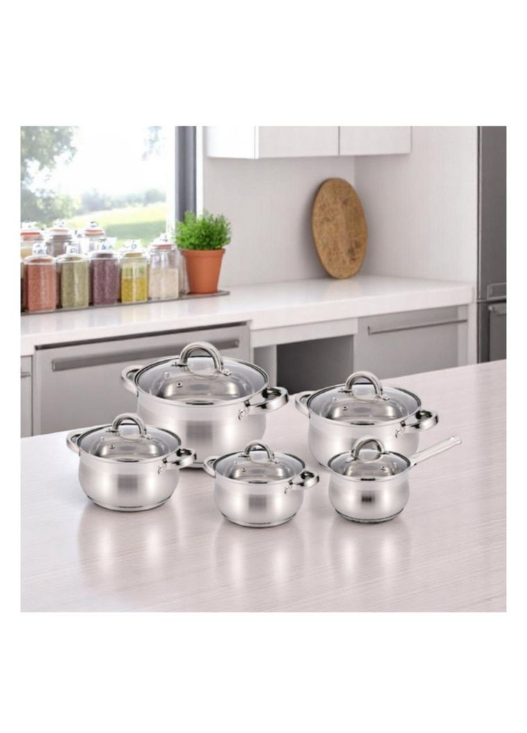 Набір каструль BN-211 Нержавіюча сталь 10 предметів 2,1л; 2,1л; 2,9л; 3,9л; 6,5л Benson (354805257)