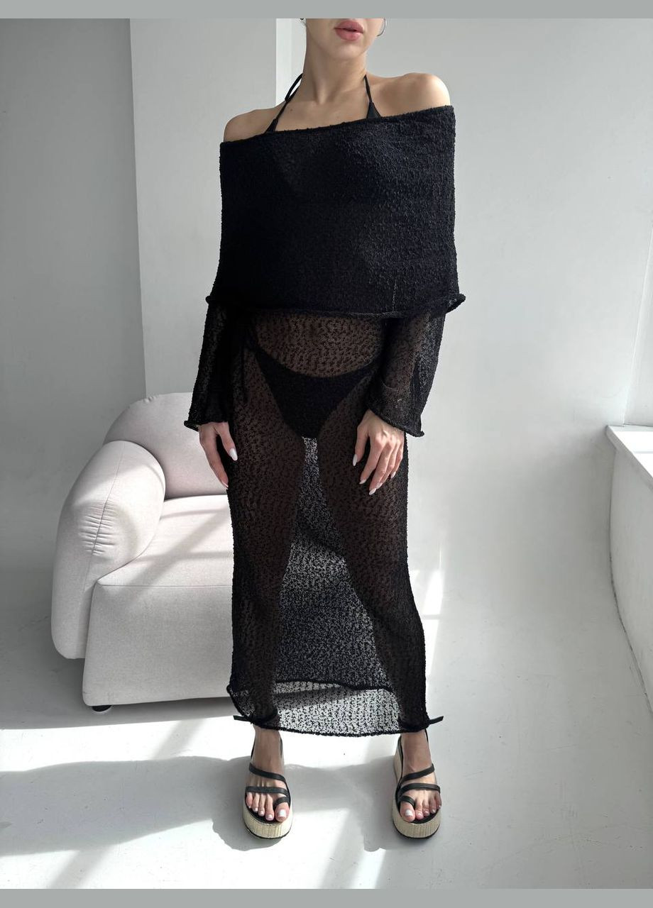 Женская вязаная длинная пляжная туника платье с открытыми плечами SEREIN белая No Brand (332813677)