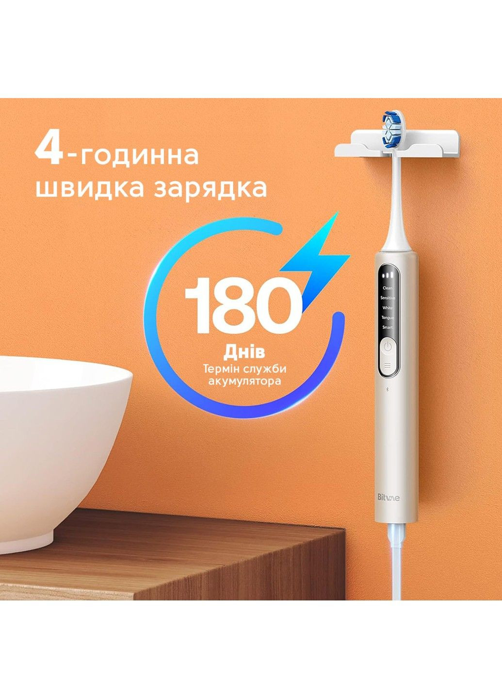 Електрична зубна щітка S3 Smart 4 насадки та футляр white Bitvae (306631871)