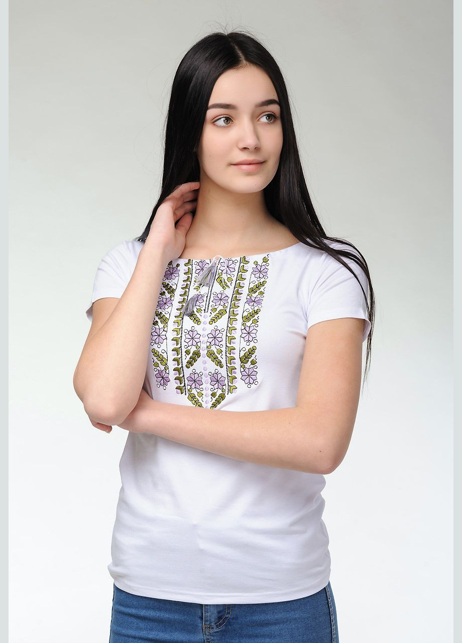 Нежная женская футболка с вышивкой зелено-фиолетового цвета "Экспрессия" 3XL Melanika g-93 (285763841)