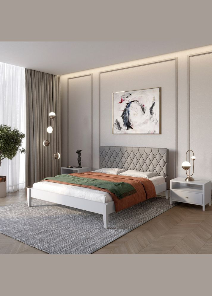 Двуспальная деревянная кровать Венеция ДК (RAL7040)/Аляска 93 (Серый) 140х190 см (MBG-5539) Mebigrand (368282320)