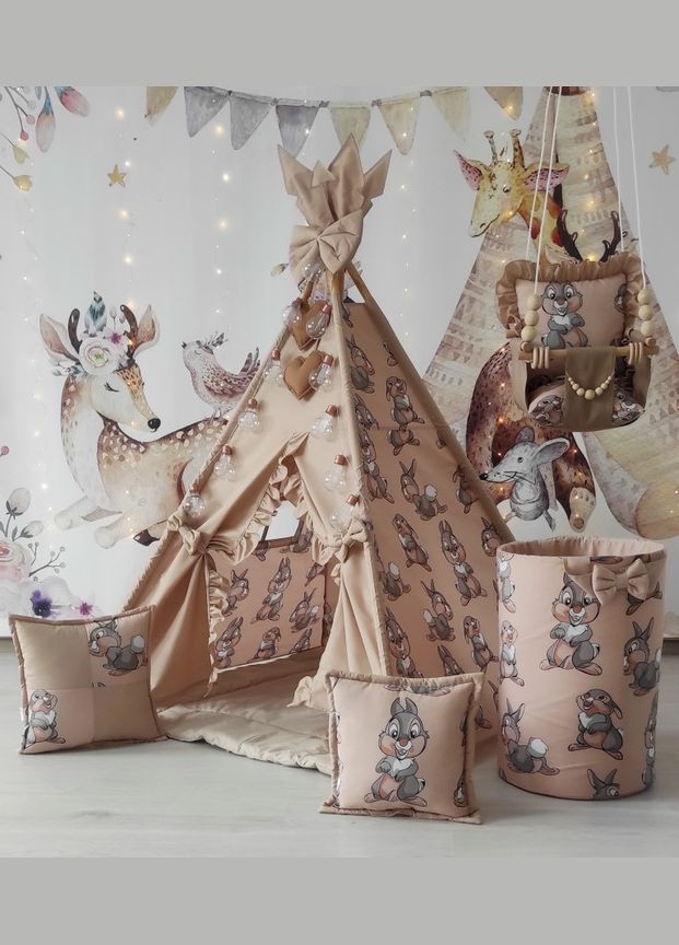 Вігвам Зайки + кошик для іграшок + підвісна гойдалка. Повний комплект! No Brand (316256813)