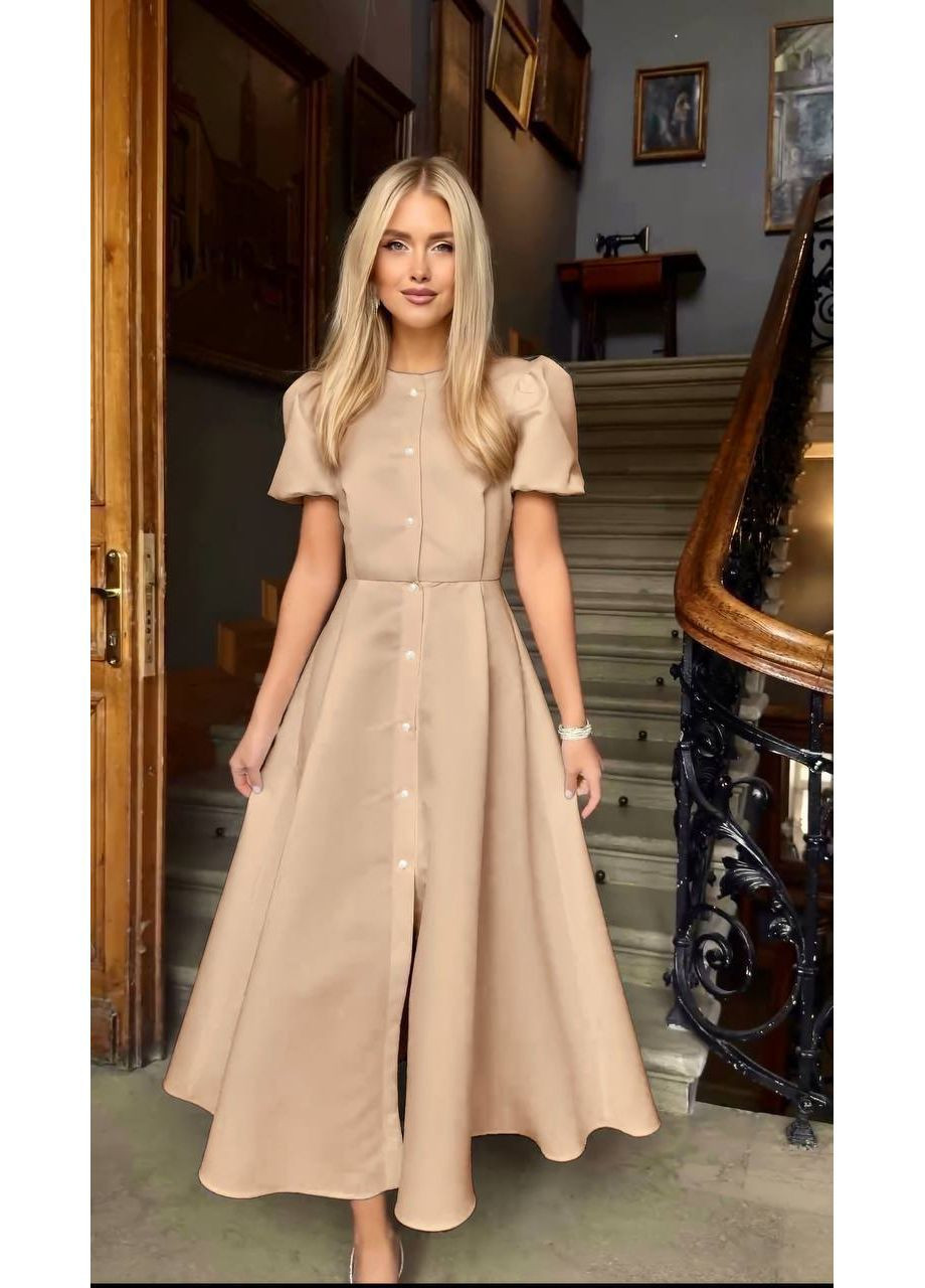 Бежева святковий, повсякденний, вечірня, ділова, кежуал жіноча сукня елегантна а-силует Style Point однотонна