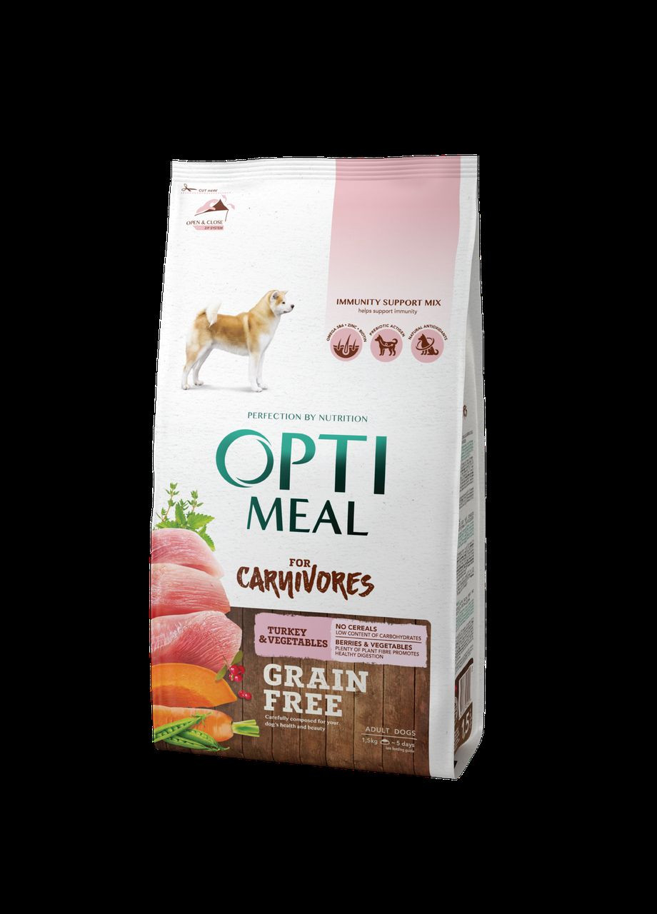 Сухой беззерновой корм для взрослых собак всех пород Индейка с овощами 1,5 кг ОПТИМИЛ Optimeal (278309881)