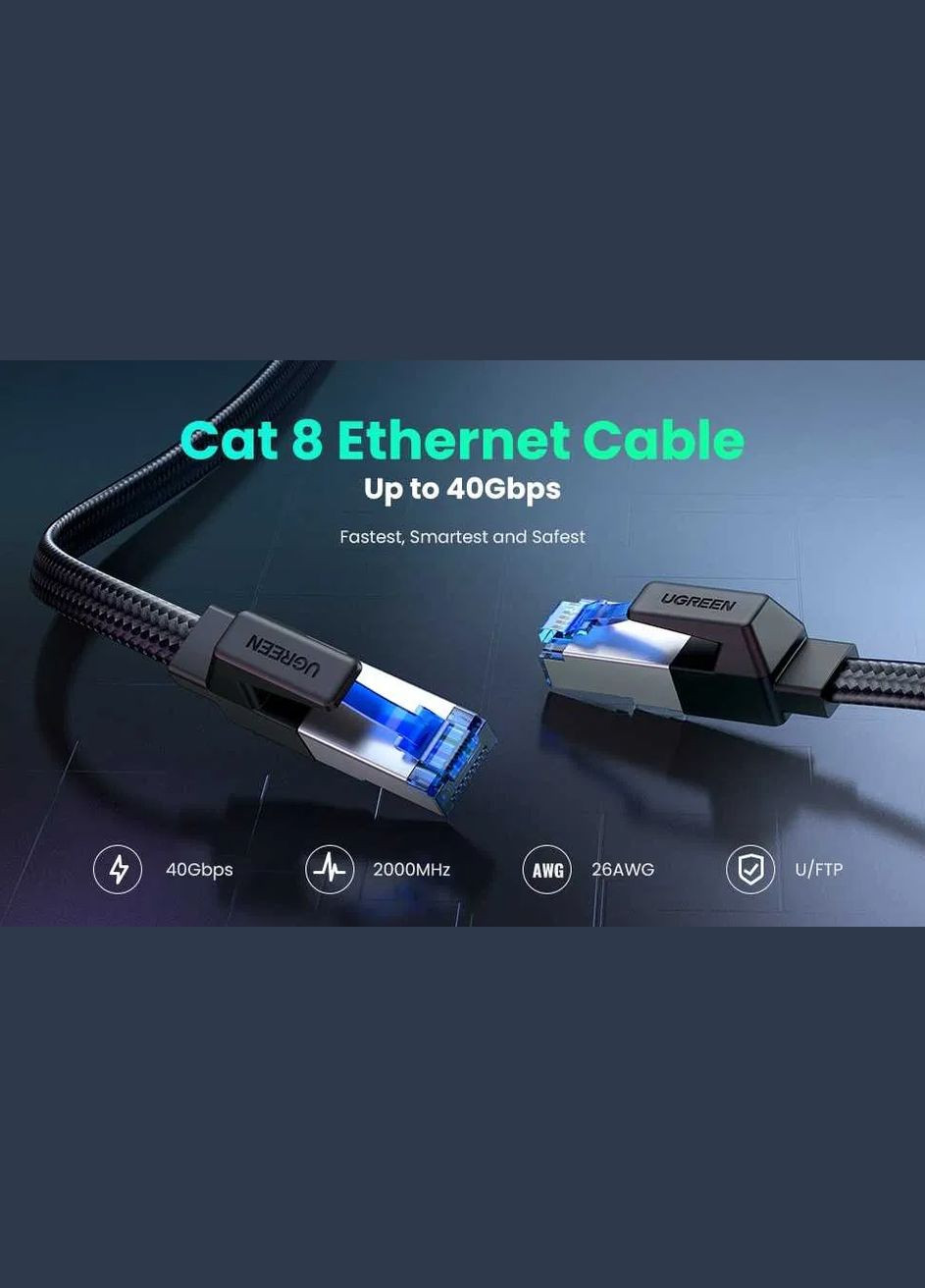 Високошвидкісний патч корд NW190 3 метри мережевий кабель 40 Гбіт\с Ethernet RJ45 Cat 8 плоский (40172) Ugreen (300523797)