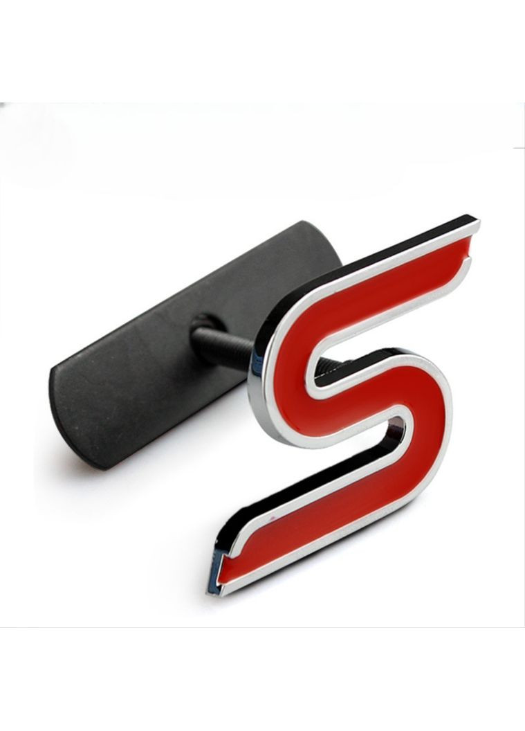 Эмблема надпись S для Ford в решетку красная 50х35 мм металл (на креплении) Ford Motor Company (369611812)