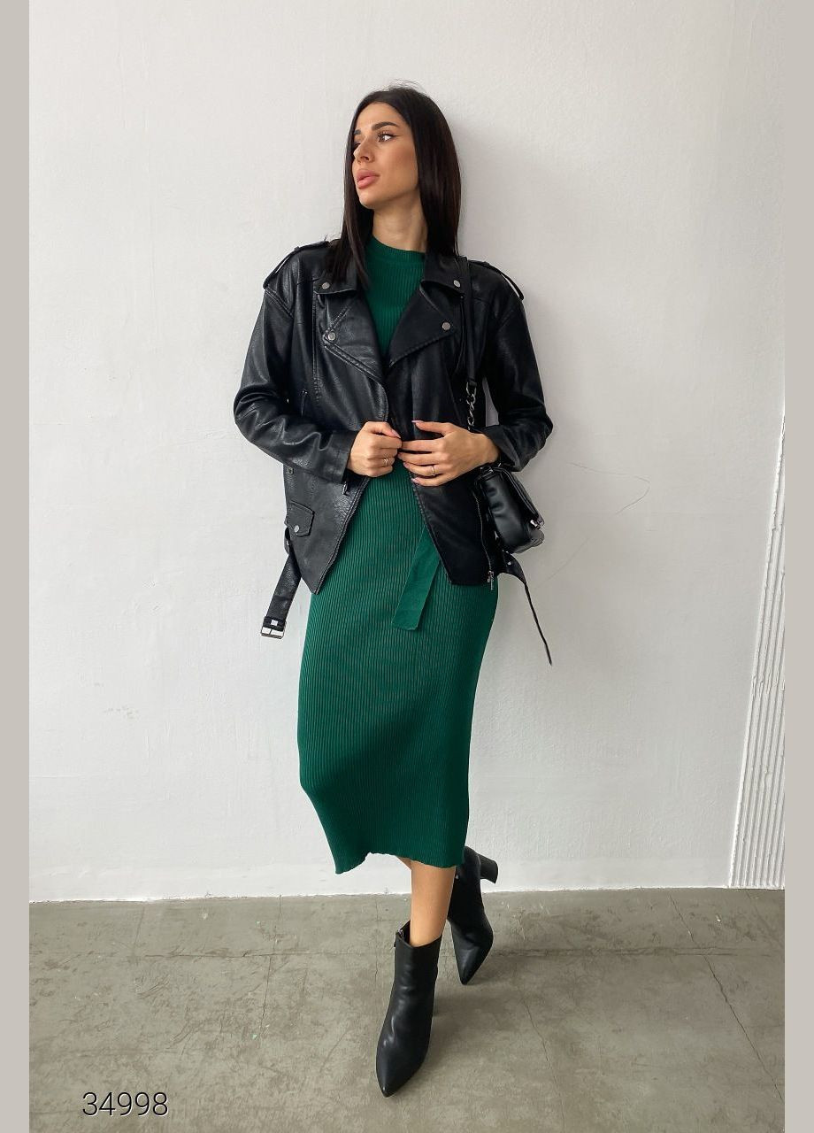 Зелена повсякденний в'язана сукня-водолазка міді в рубчик Liton