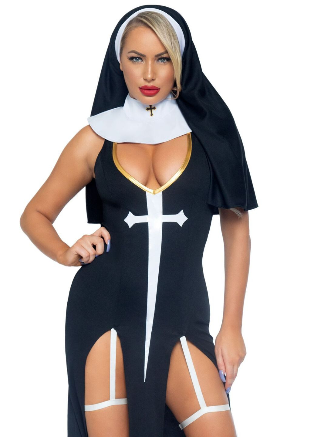 Костюм монашки-грешницы Sultry Sinner, платье, головной убор, воротник Leg Avenue (289357085)