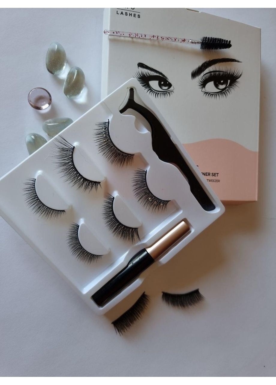 Набір багаторазові вії ТРИ пари Класика: 2D + 3D + Стрази Камінці + Маркер підводка Magnetic Lashes (366668440)